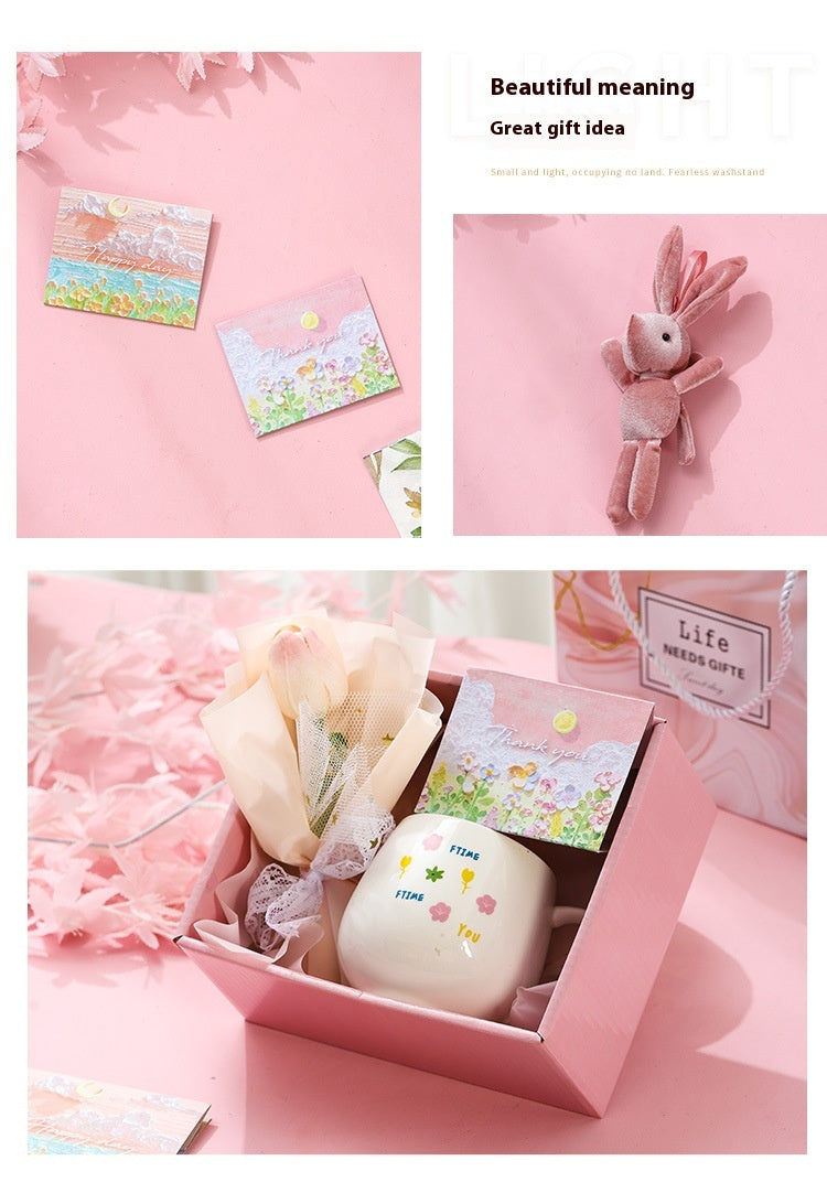 Ceramic Tulip Glass Cup with Bunny Pendant and Gift Card, 301-400ml