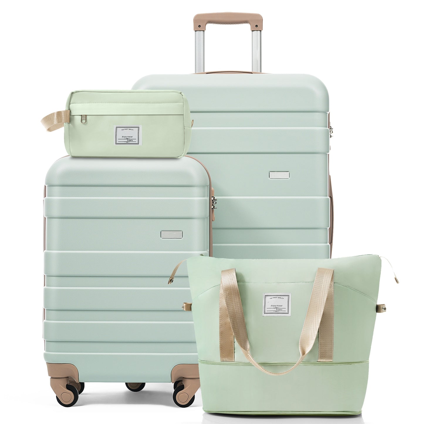 4-Piece Luggage Set - 20in Carry-On & 28in Checked Suitcase, Green