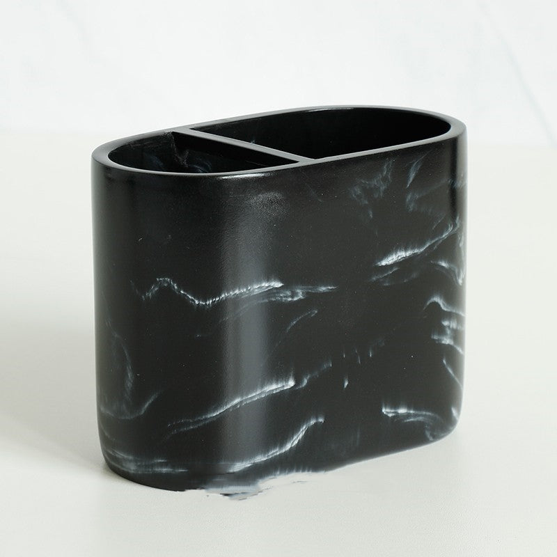 5-Piece Bathroom Accessory Set with Marble Texture Resin Finish - Black & White