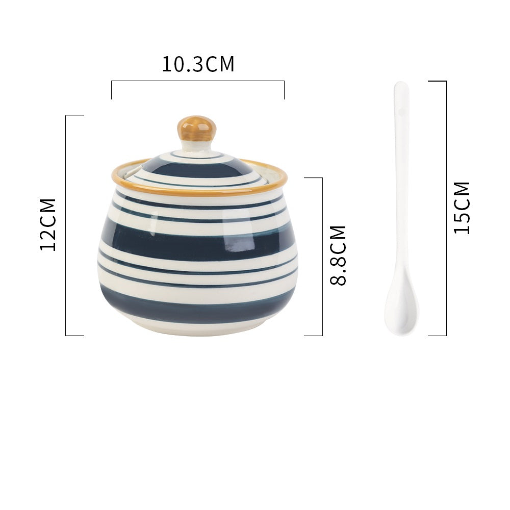 Ceramic Condiment Pot Set with Spoon - Kitchen Tableware, Household