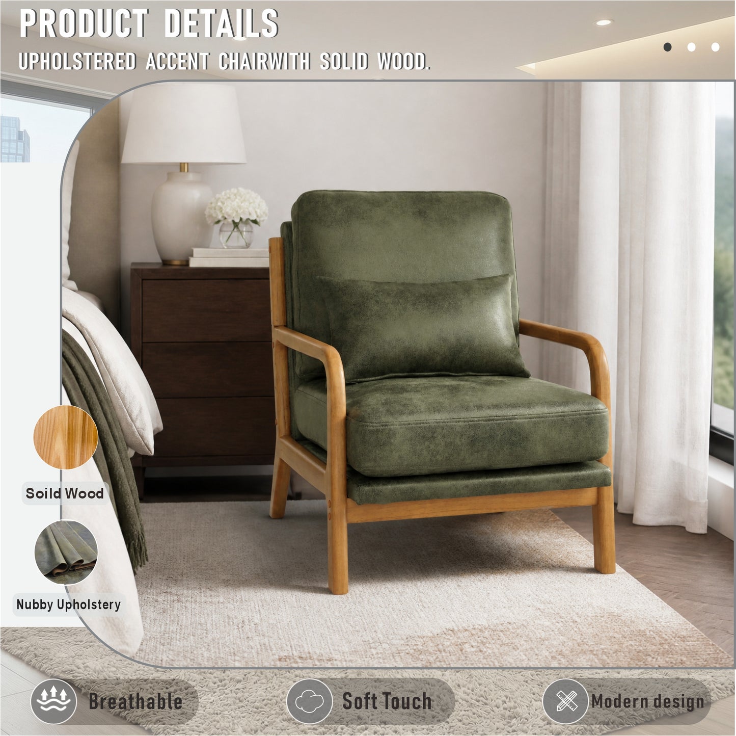 Mid-Century Modern Wooden Lounge Chair - Olive Green