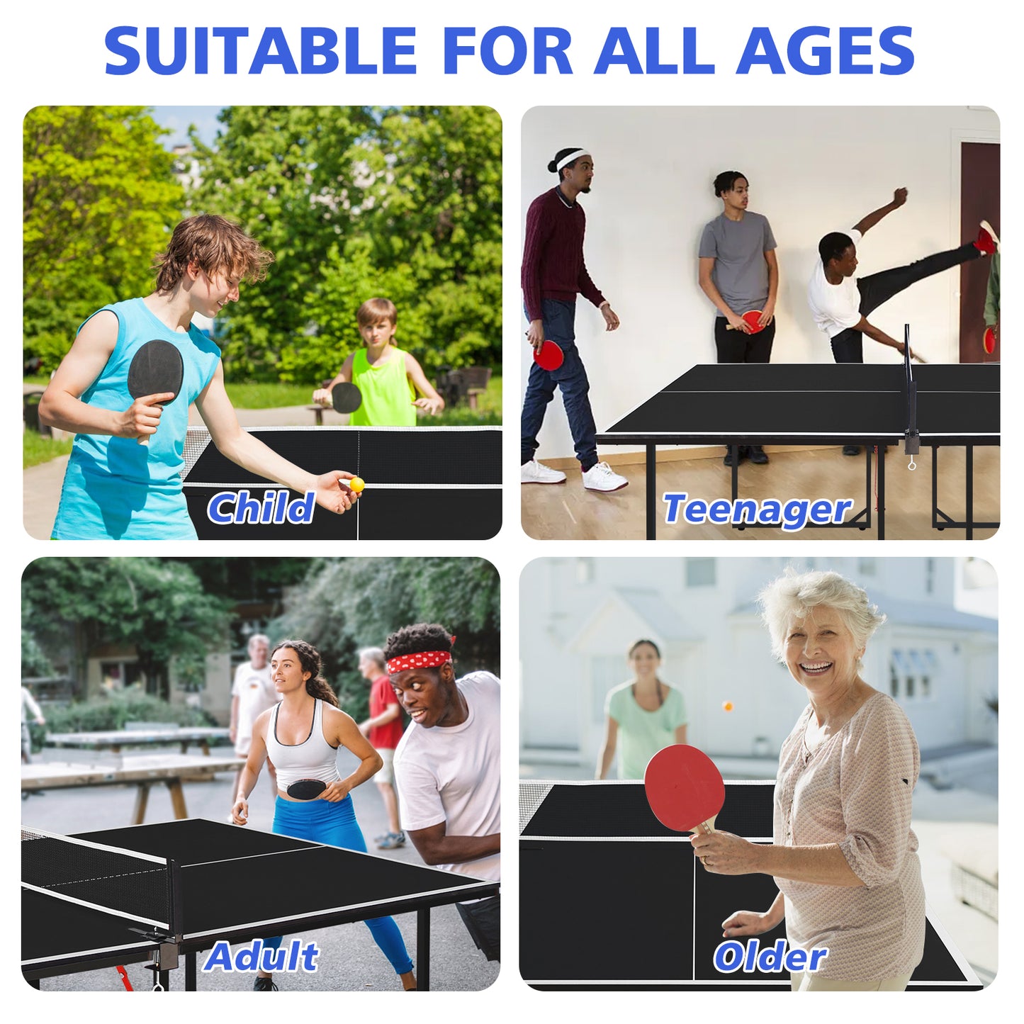 Mid-Size Foldable Table Tennis Table Set - Black