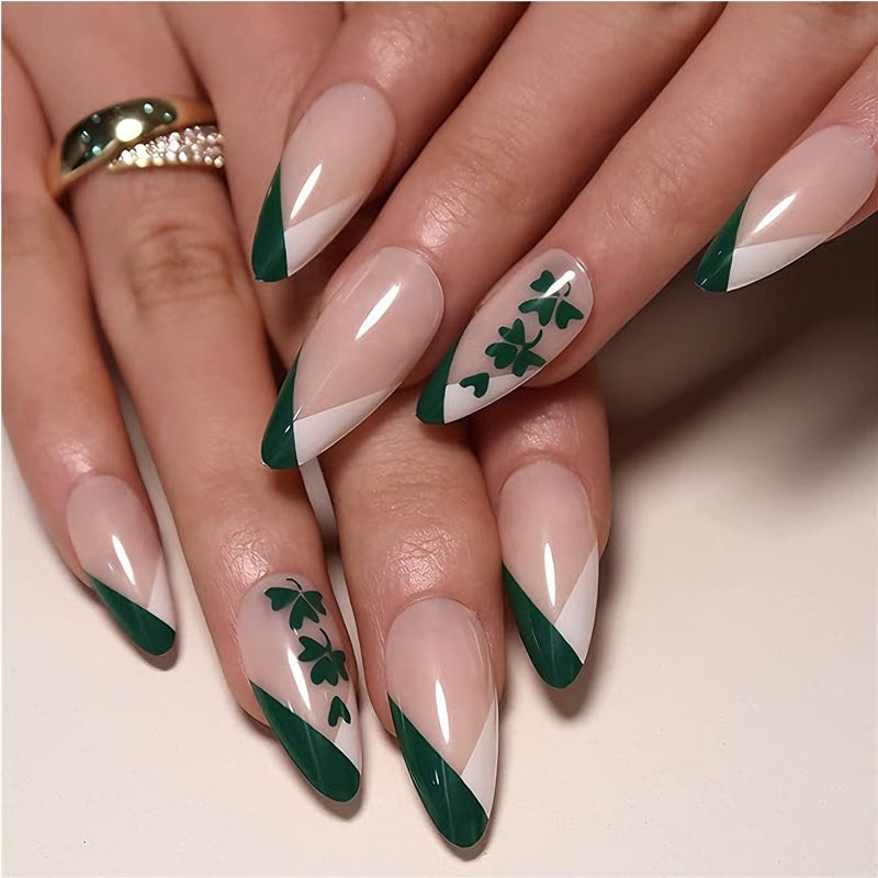 Long Clover Press-On Nails - 24 Piece ABS False Nail Set
