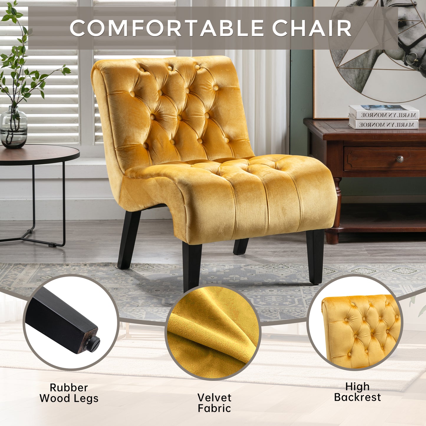 Modern Mustard Velvet Armless Accent Chair - Comfortable Living Room Furniture