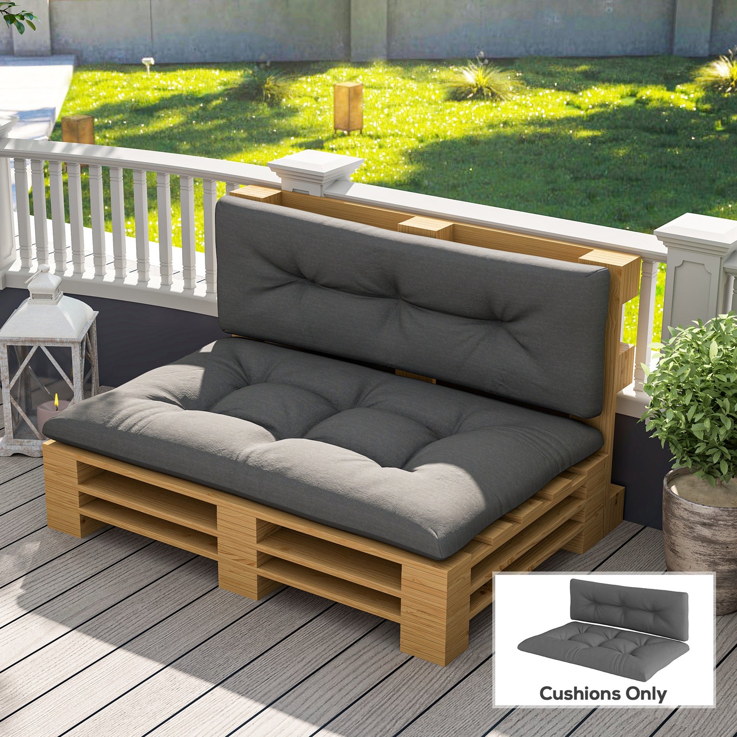 Outdoor Tufted Cushion Set - 47.2" Seat & Back, Dark Gray
