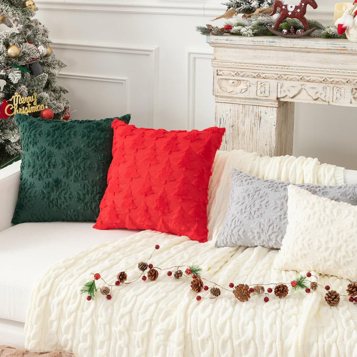 Christmas Tree Pillow Cover 45x45cm Embroidered Holiday Cushion Case