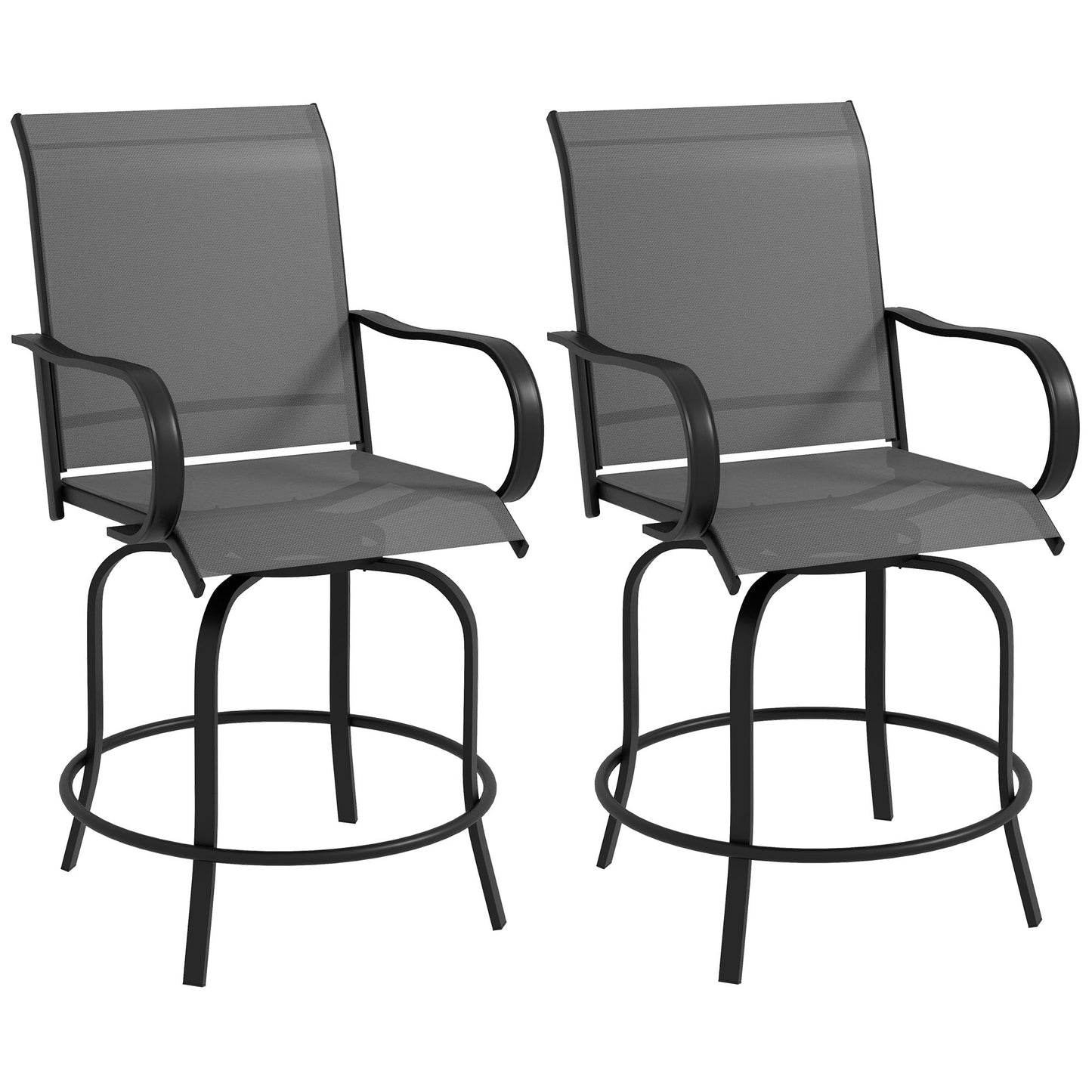 Outdoor Bar Stools Set of 2 - 360° Swivel Gray Chairs