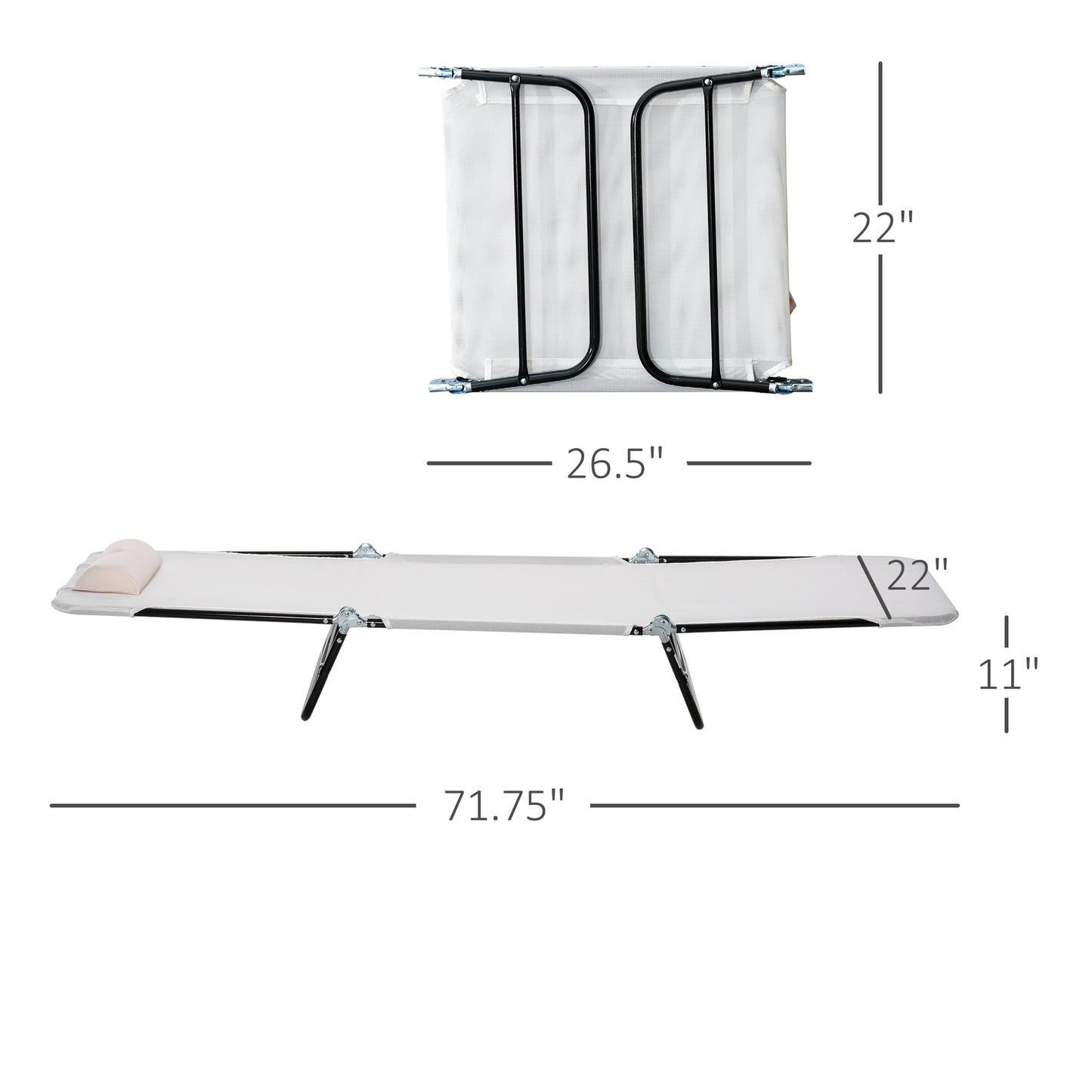 Folding Chaise Lounge Chair - Cream White Outdoor Recliner