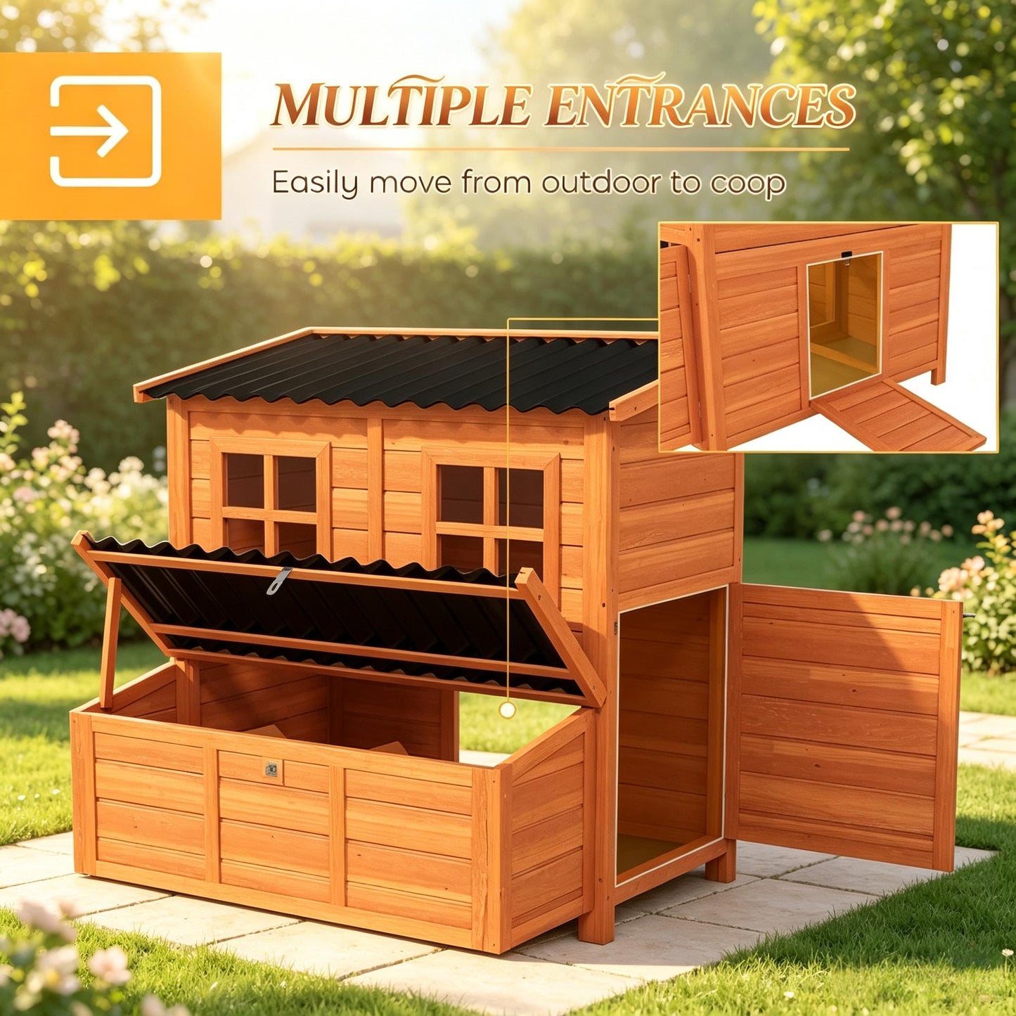 Wooden Chicken Coop with Nesting Box & Pull-Out Tray - Orange