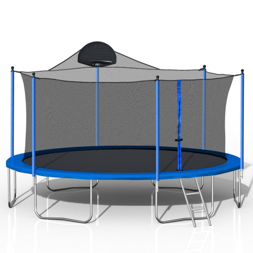 14FT Trampoline for Kids & Adults with Basketball Hoop and Safety Net