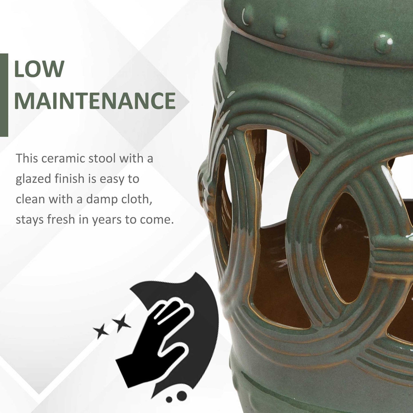 Ceramic Garden Stool with Double-Coin Design - Green
