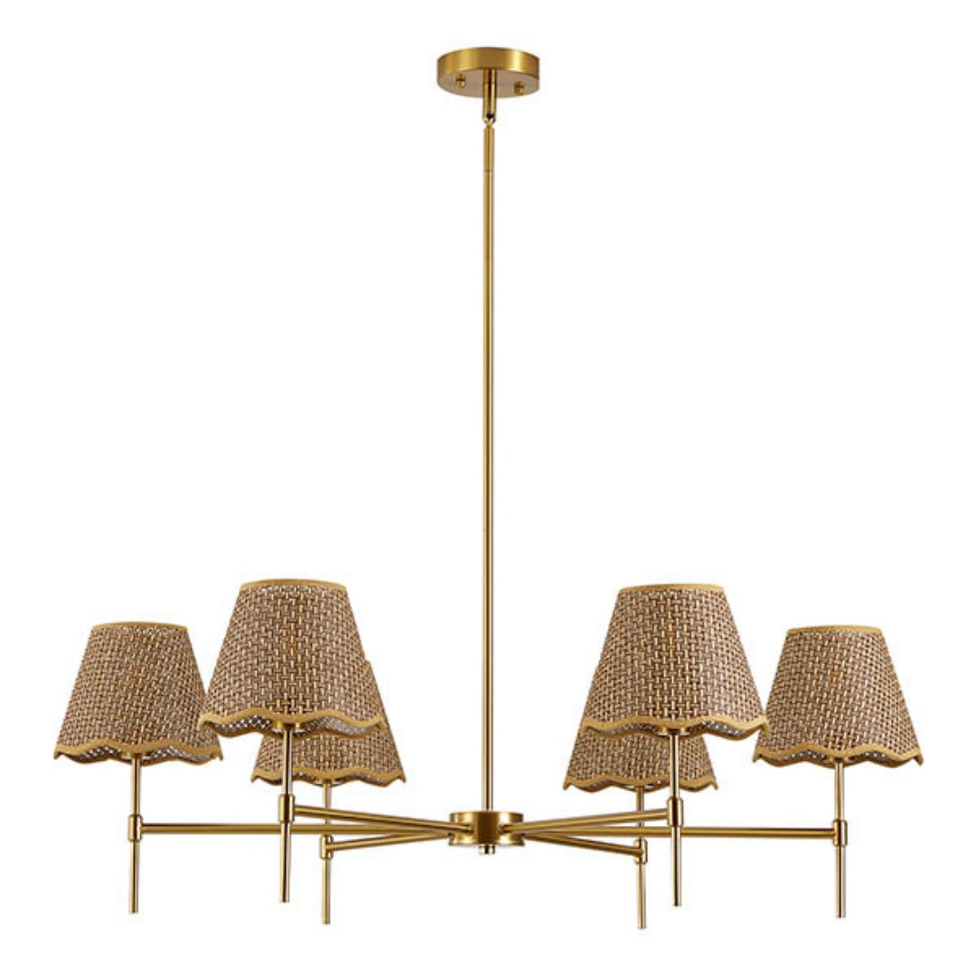 Boho Rattan Chandelier 6-Lights Pendant Light for Kitchen & Living Room