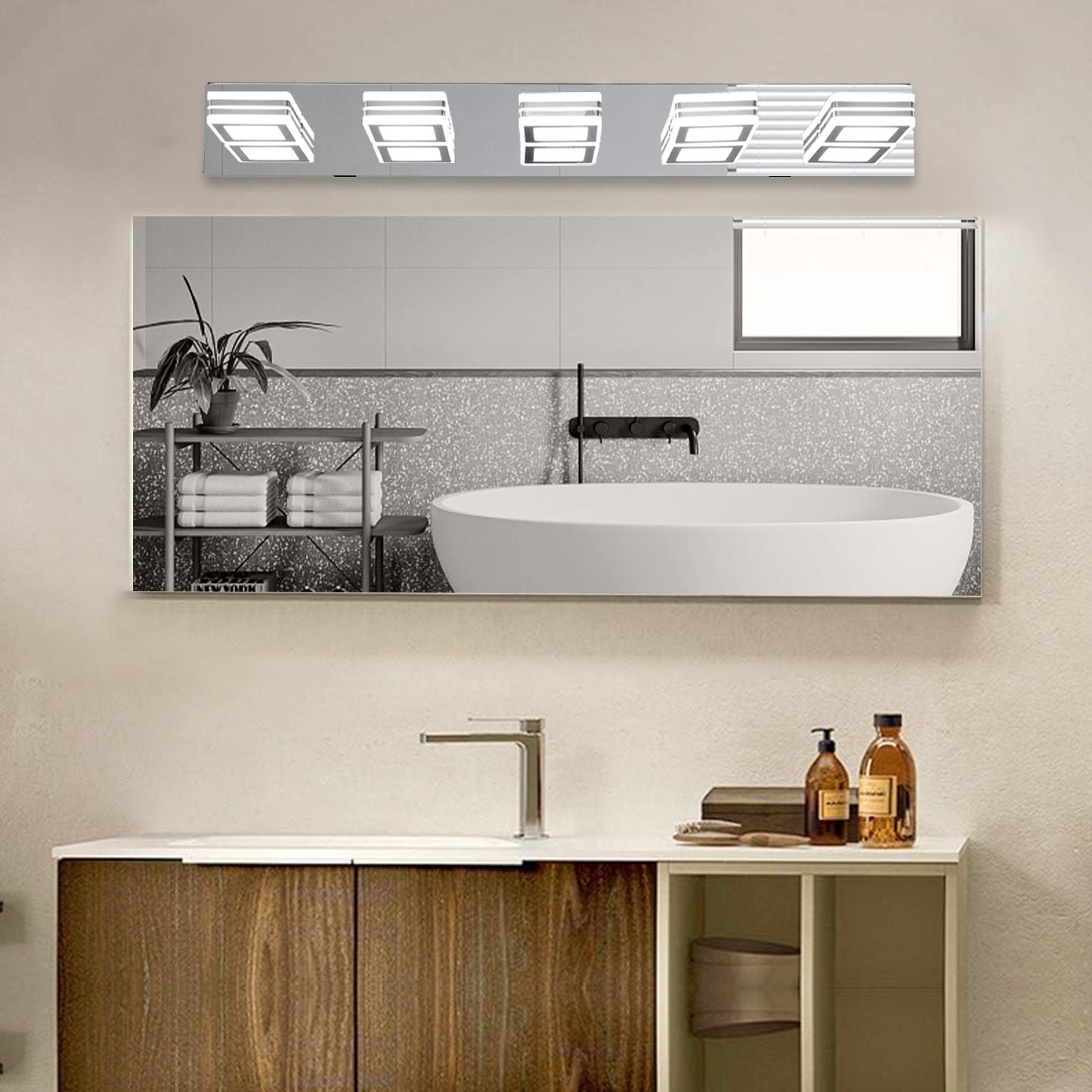 32-Inch Modern Chrome 5-Light LED Vanity Light Fixture