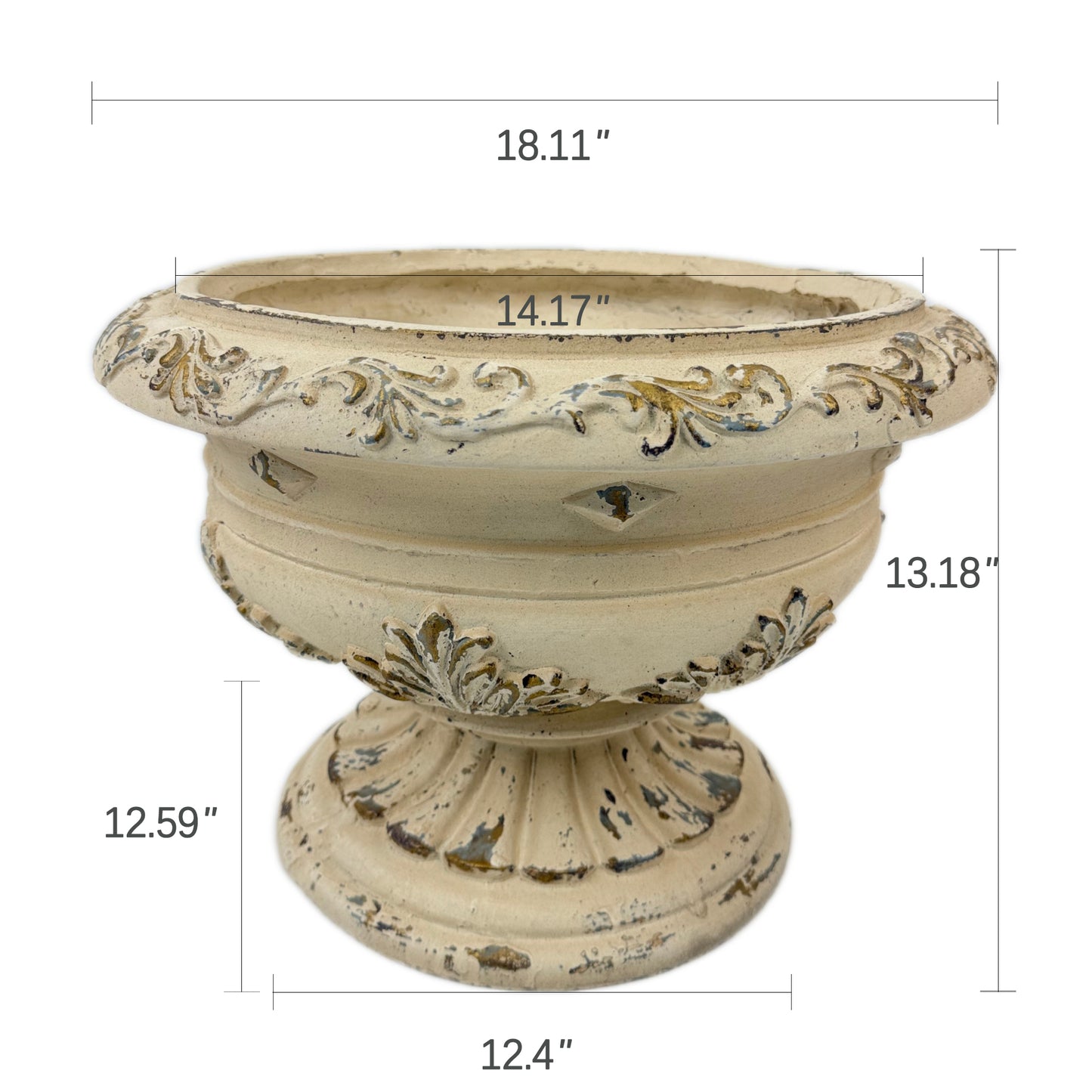 Antique White Garden Planter - 18.11" x 18.11" x 13.18"