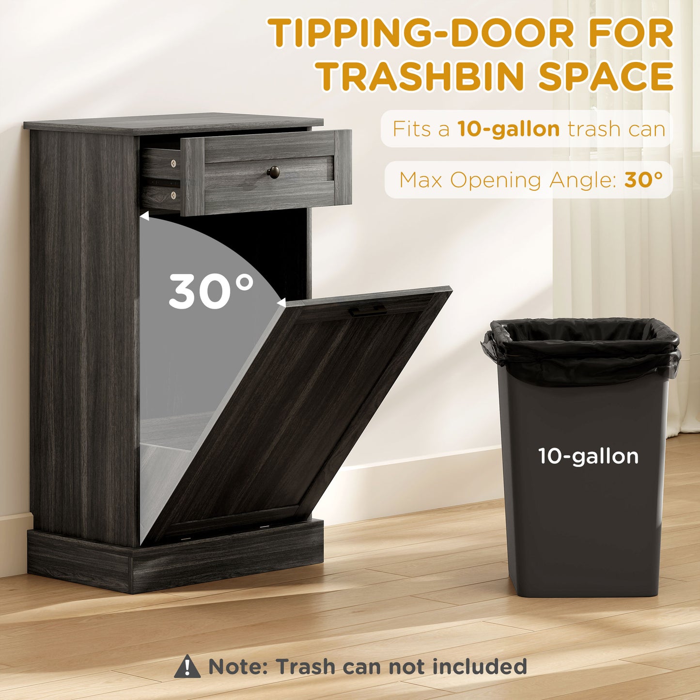 Tilt-Out Trash Bin Cabinet with Drawer - Charcoal Gray Storage