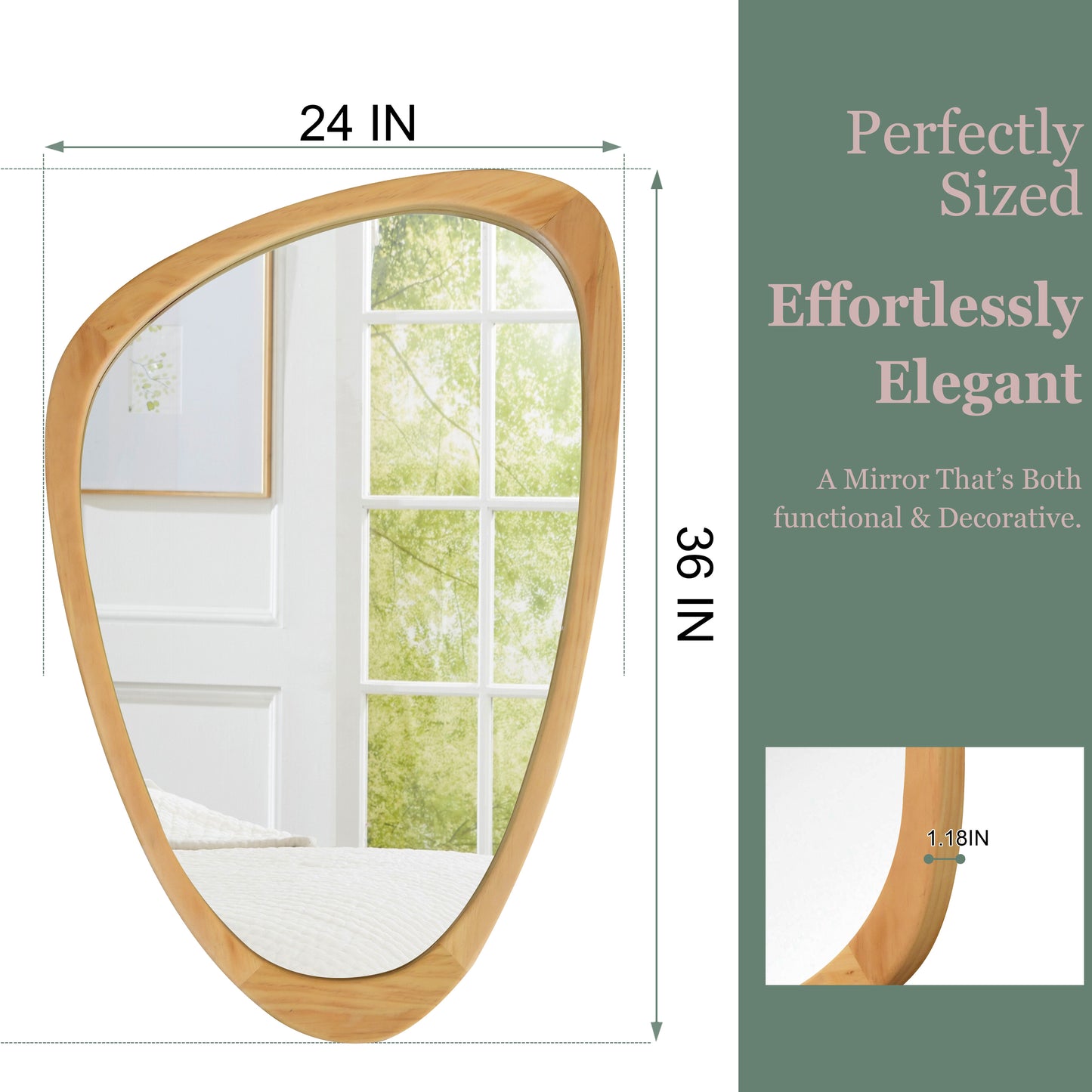 Irregular Solid Wood Frame Decorative Mirror - Oak 24''x36''
