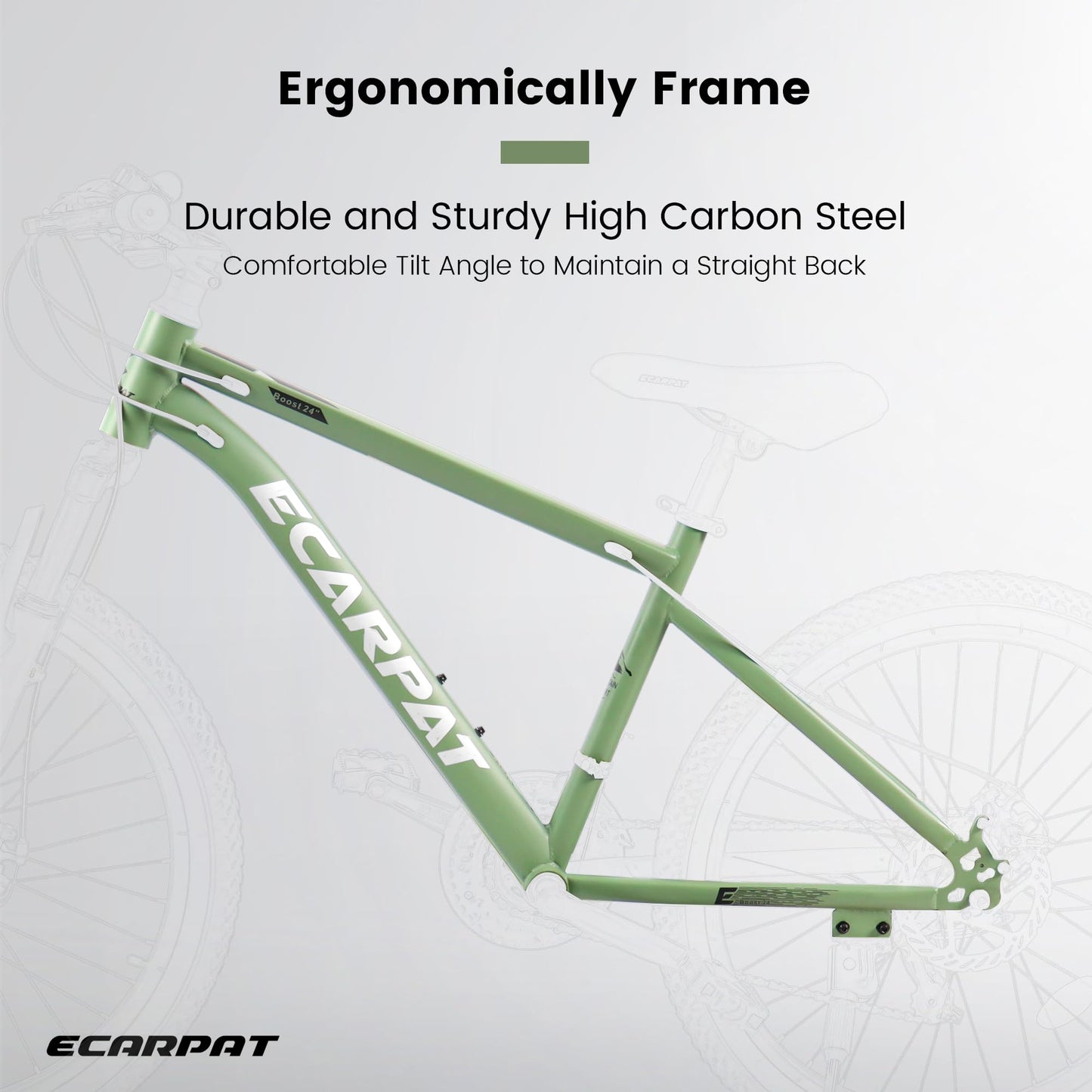 24 Inch Mountain Bike for Teenagers - High Carbon Steel Frame, Disc Brakes, Green