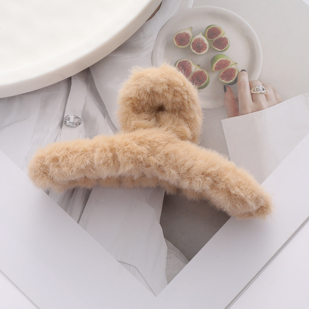 Solid Color Fur Grip Plush Back Hair Barrettes - Hair Accessories for Women