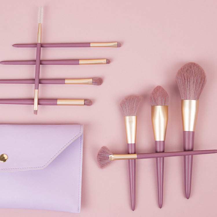 9-Piece Makeup Brush Set with Soft Synthetic Hair and Brush Bag - Purple