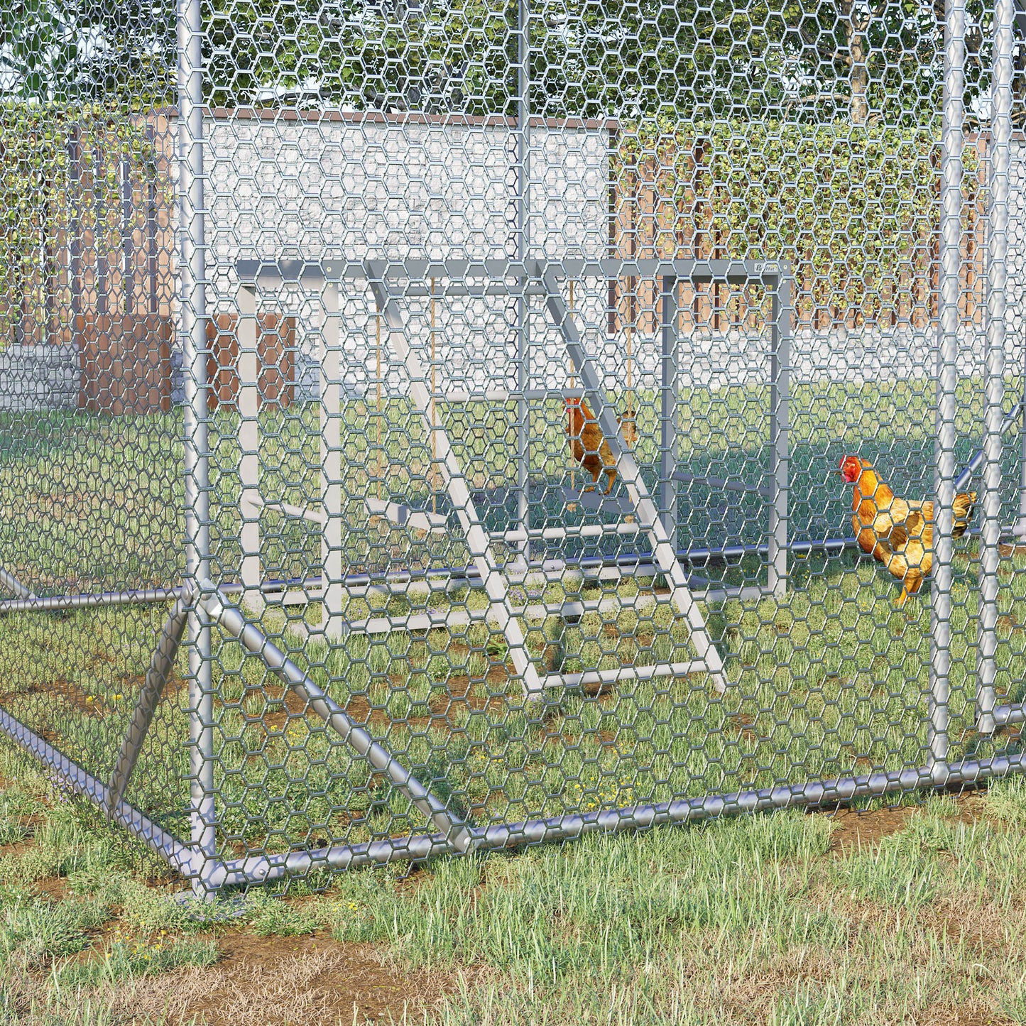 Wooden Chicken Play Set with Swing, Perches & Ladder - Gray, 1100x500x170 mm