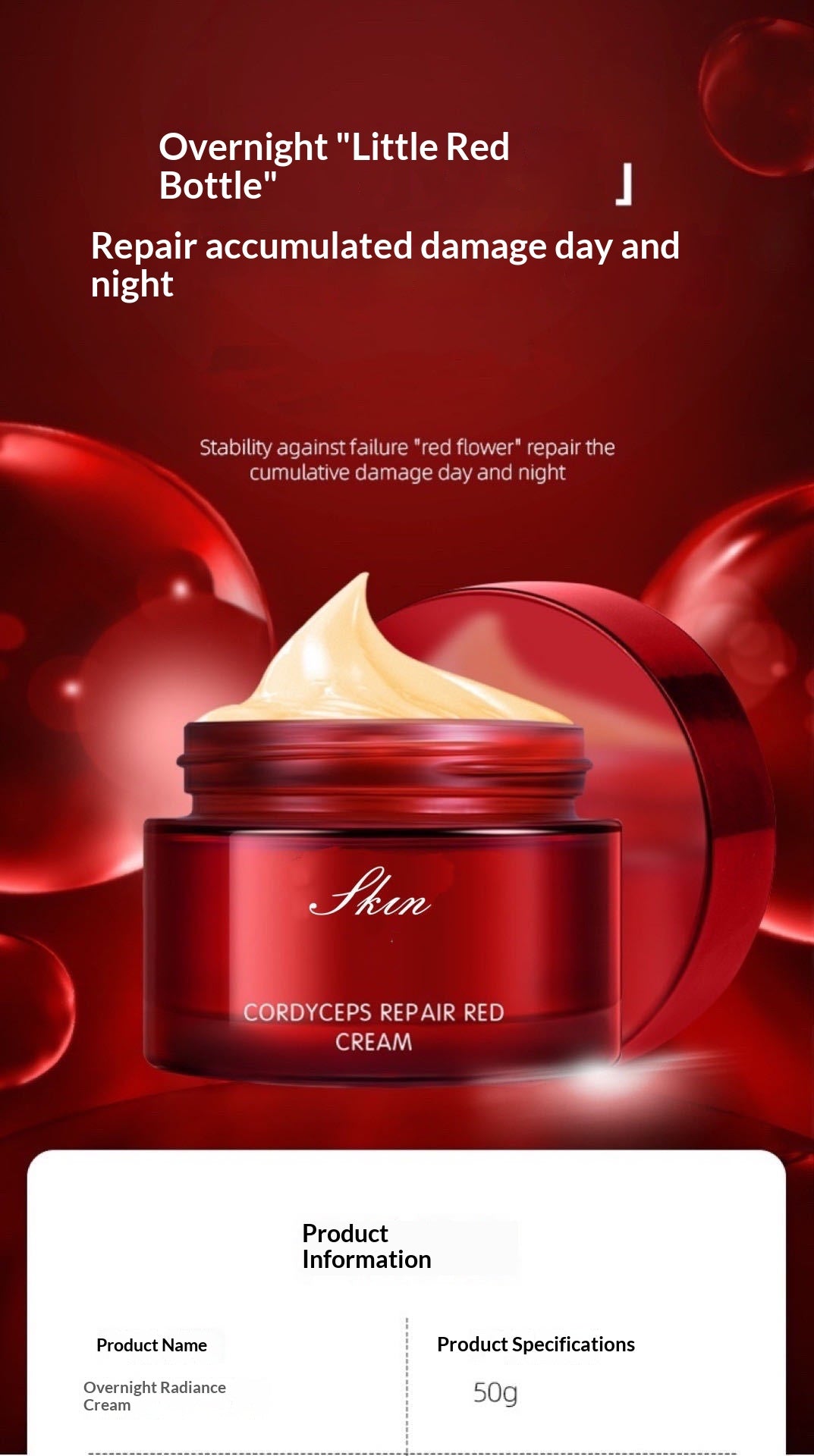 Overnight Radiance Face Cream - Hydrating Night Skincare - 50g