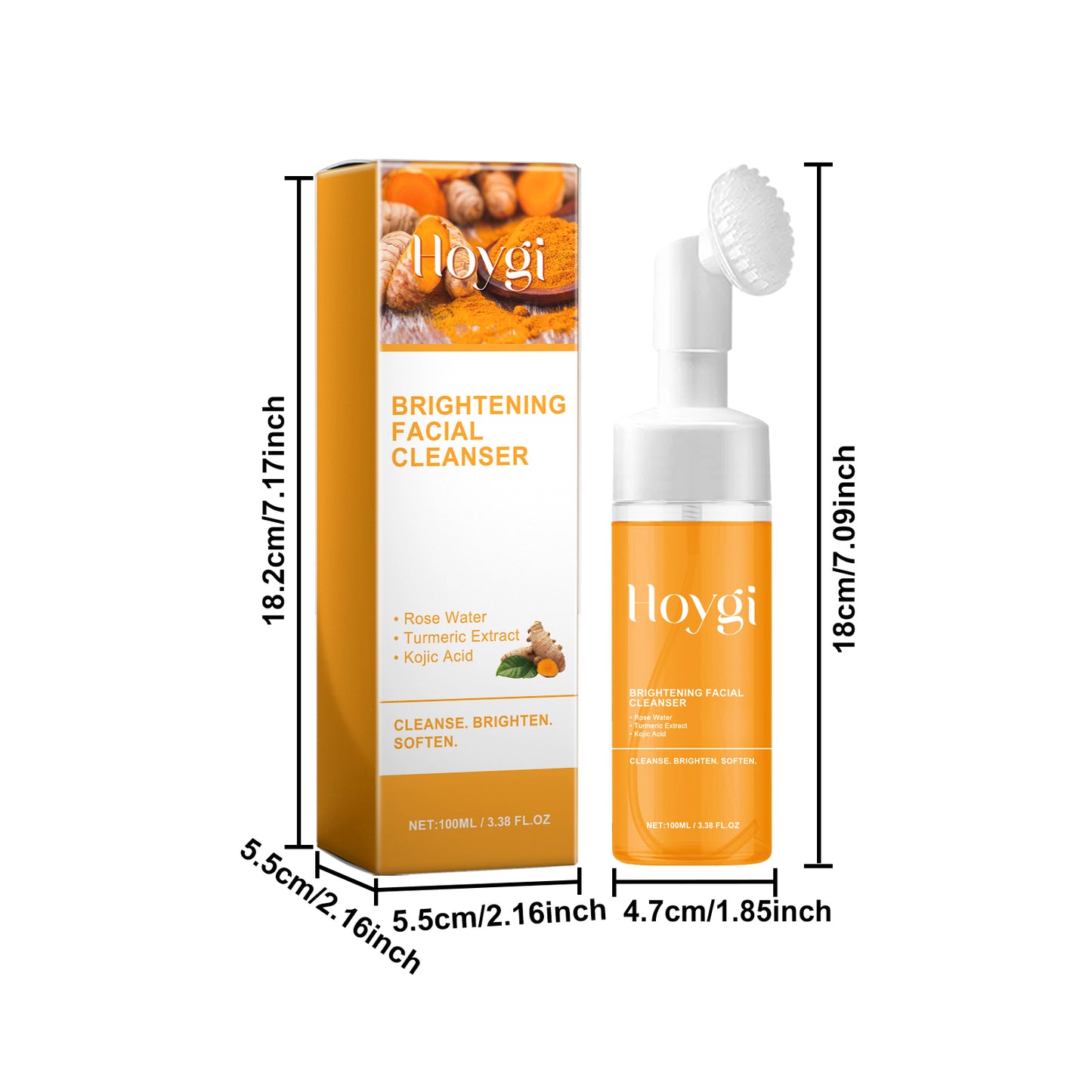 Turmeric Brightening Facial Cleanser Foam with Built-in Silicone Brush