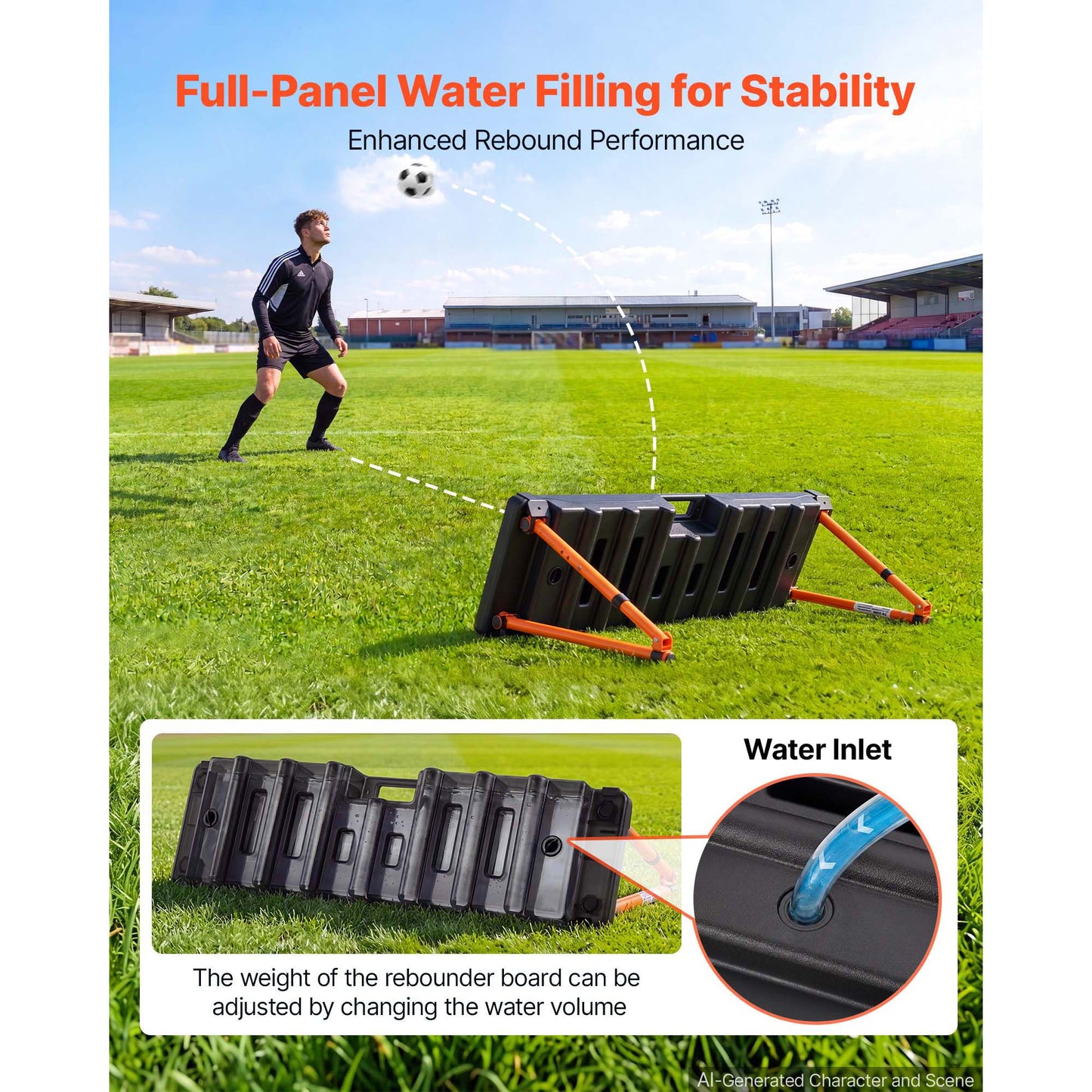 Soccer Rebounder Wall, 37.4 x 9.8 Inch Dual-Sided Practice Board with 4 Angles