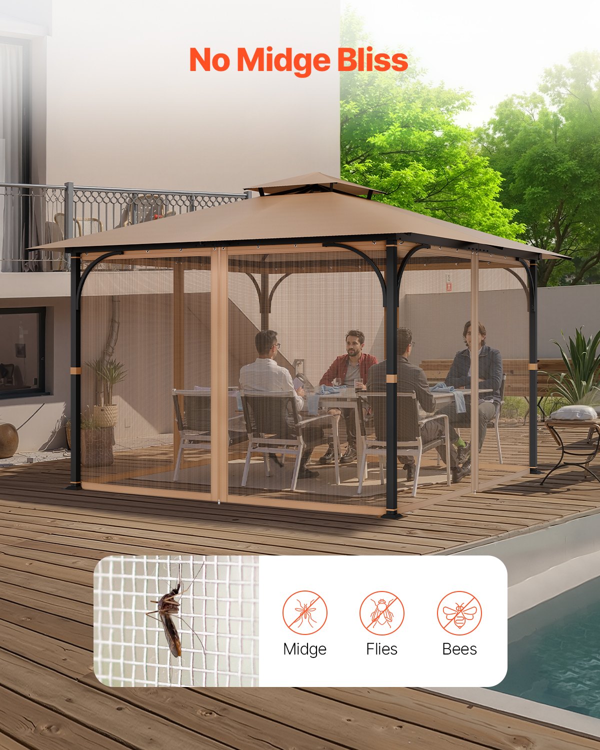 Replacement Mesh Gazebo Netting for 10x10 Ft Outdoor Patio - Brown, 8.99ft x 8.99ft