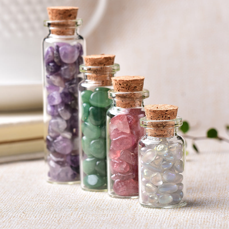 Natural Gravel Glass Wishing Bottle - Crystal Mineral Home Decor