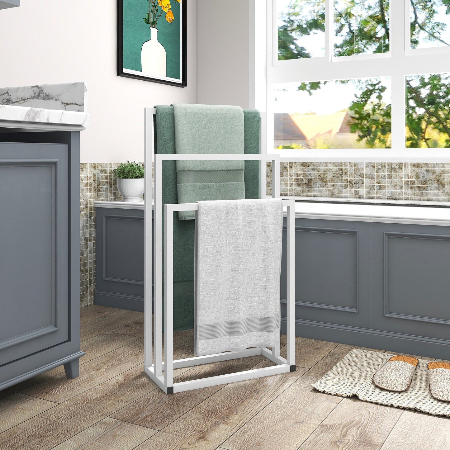 Metal Freestanding Towel Rack - 3-Tier Bathroom Organizer, White