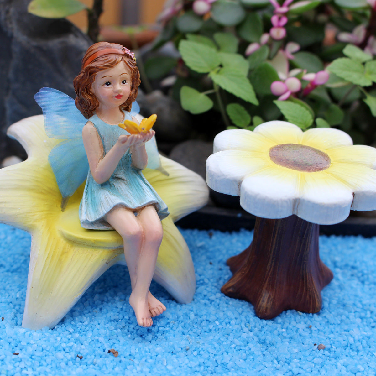 Outdoor Floral Stool with Flower Fairy Decor - Garden & Patio Accent