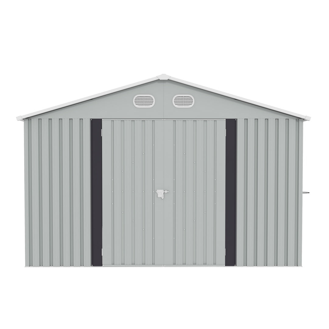 10x12 FT Outdoor Metal Storage Shed with Lockable Door - White