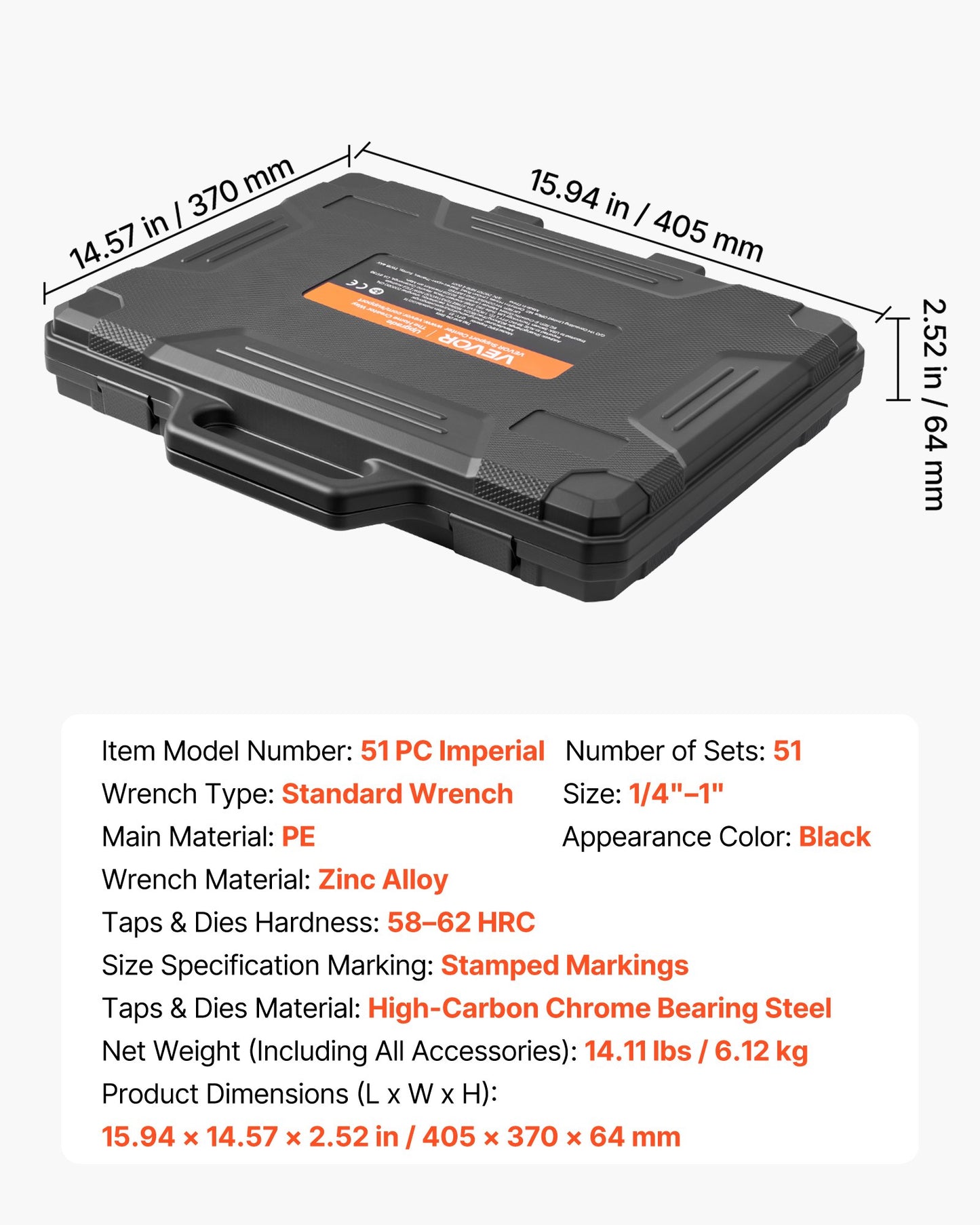 51-Piece SAE Tap and Die Set with Chrome Vanadium Steel, Threading Tools and Carrying Case