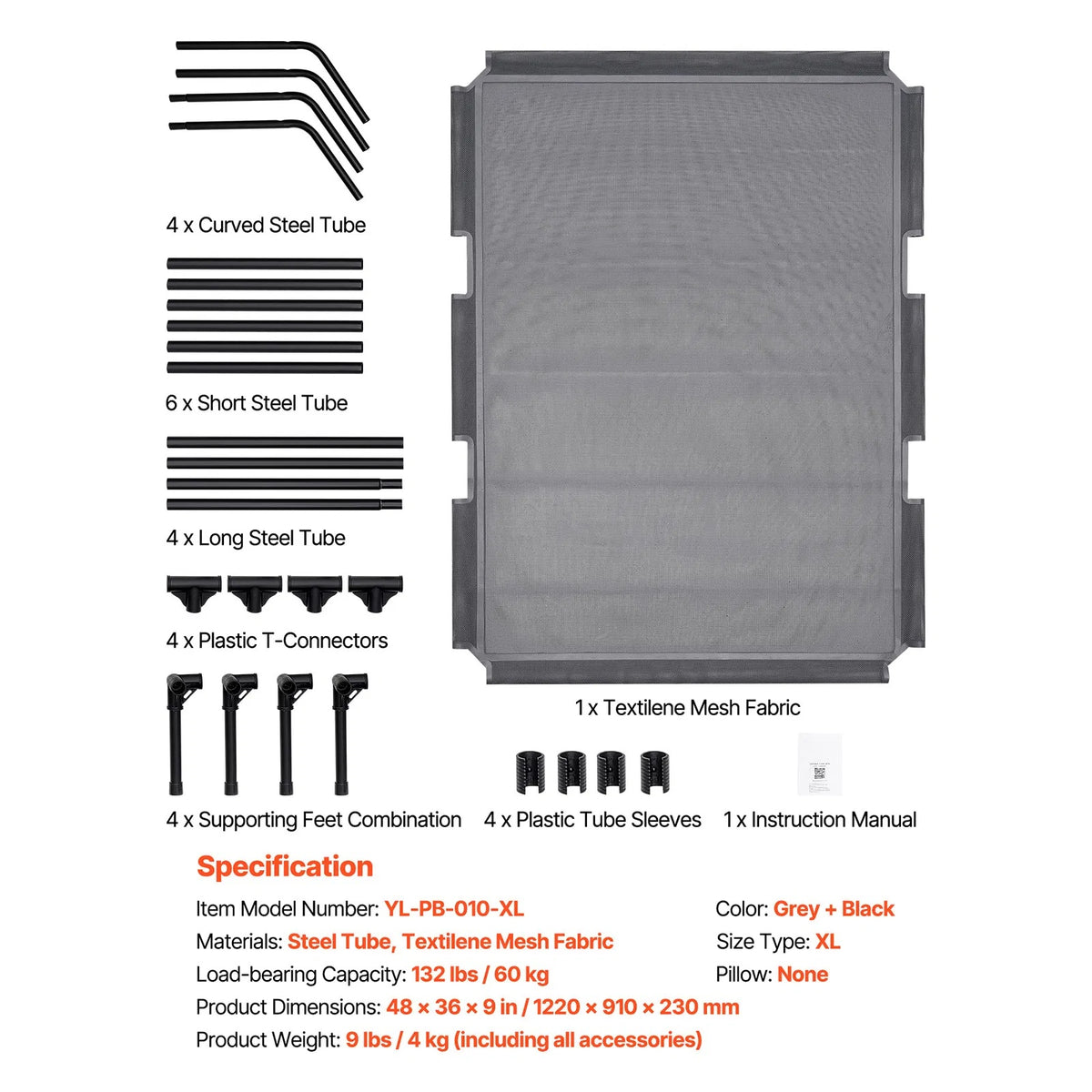 Large Elevated Dog Bed with Steel Frame & Breathable Mesh - Indoor & Outdoor