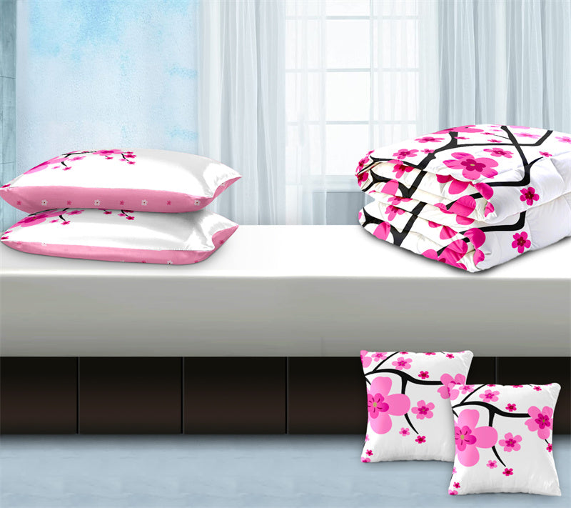 Pink Floral 5-Piece Quilt Set with Pillow Shams & Covers