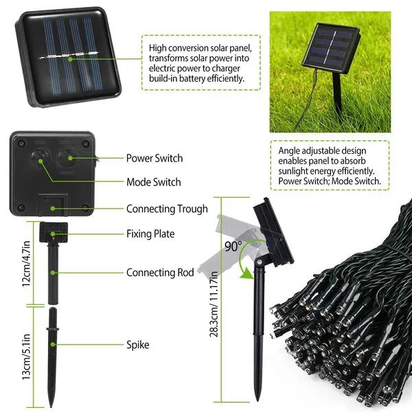 Solar String Lights 12M LED Fairy Lights with 8 Modes & Waterproof IP44