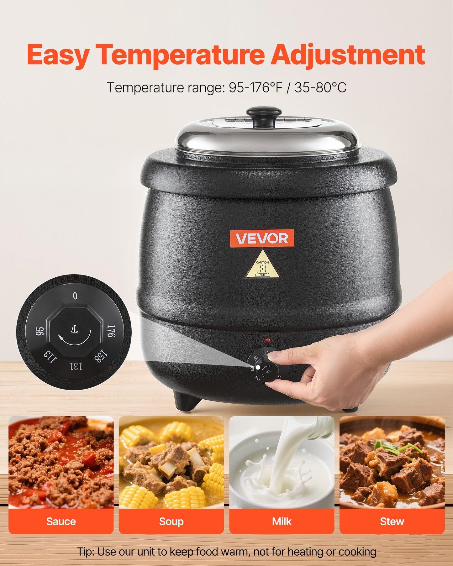 Commercial Soup Warmer with 10 Qt Pot - Adjustable Temperature Food Warmer