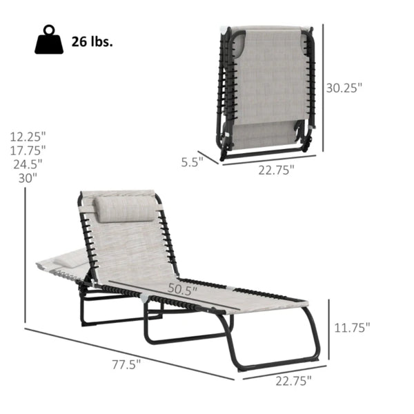 Portable Folding Lounge Chairs with Reclining Positions - Cream White
