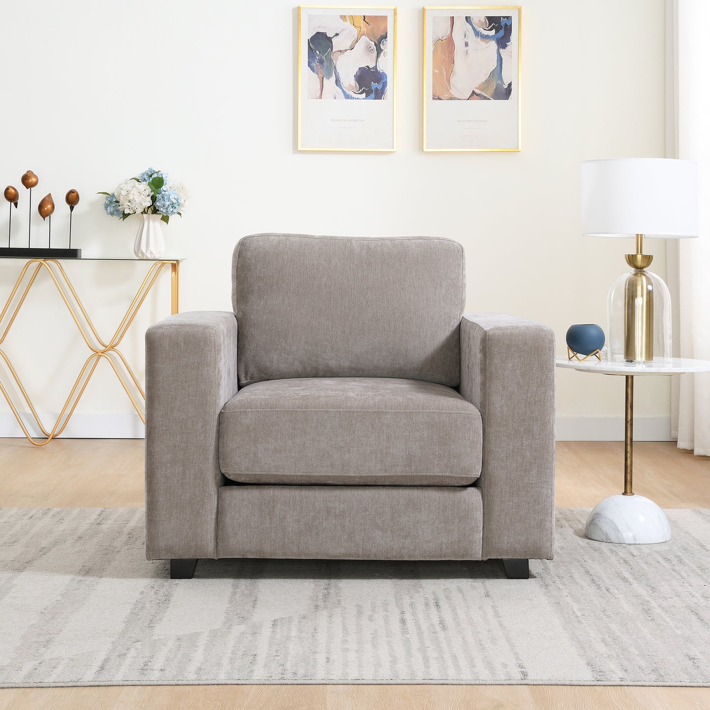 Oversized Accent Chair With Widen Arms, Chenille Fabric Modern Chair,
