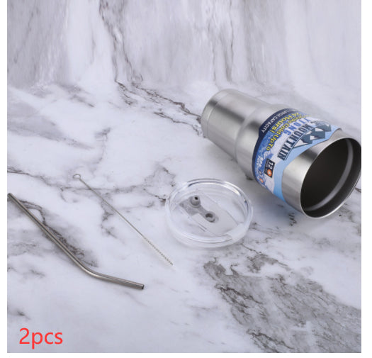 Large Capacity Stainless Steel Travel Insulated Car Mug with Straw & Brush
