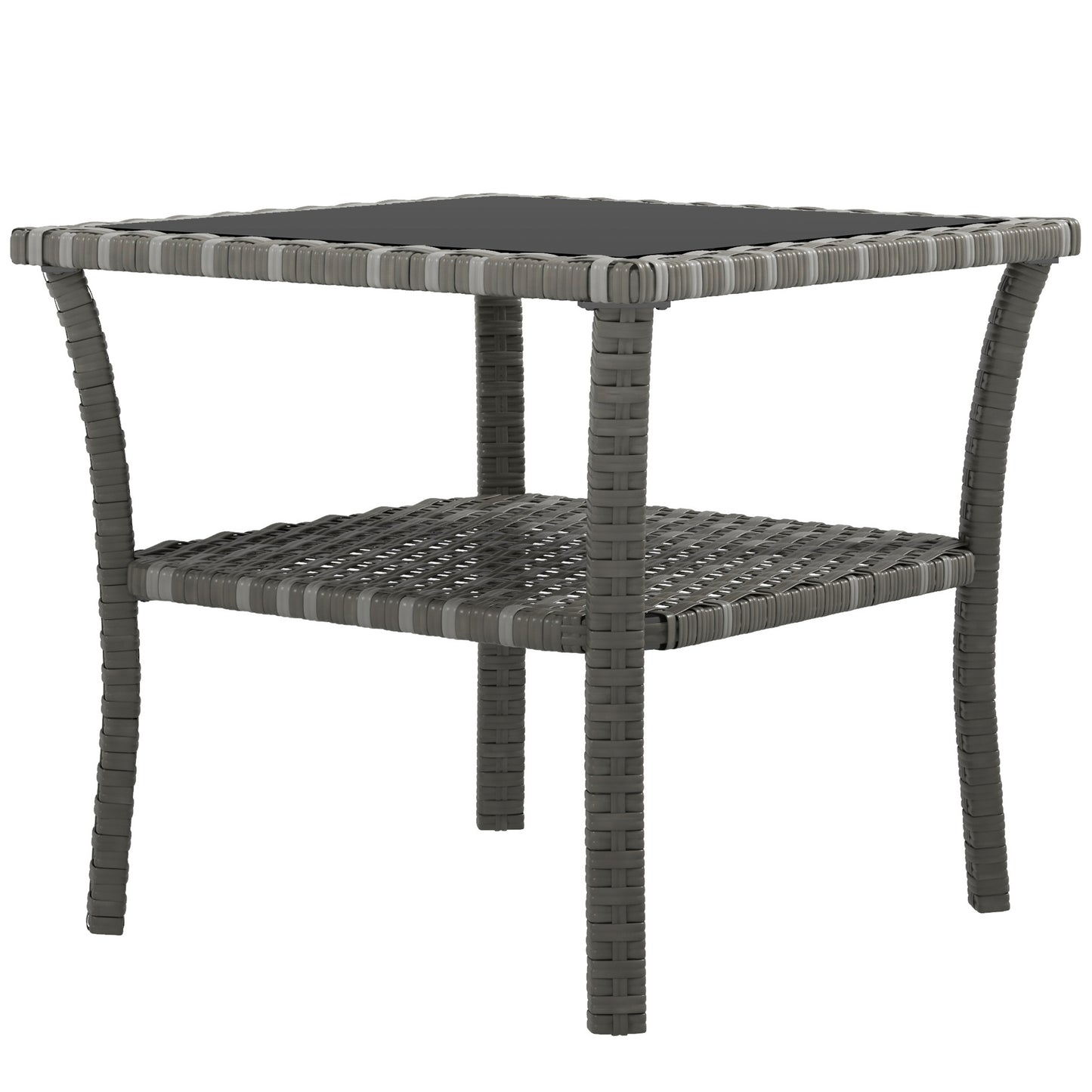 Outdoor Rattan Coffee Table with Storage Shelf - Mixed Gray