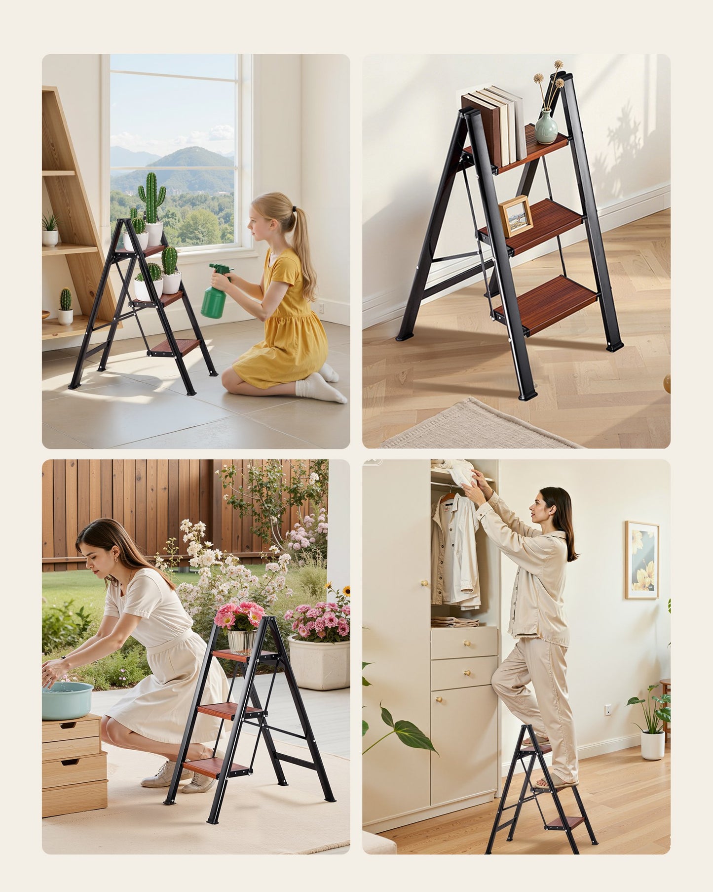 Foldable 3-Step Ladder with Anti-Slip Pedals & Handgrip - Lightweight Aluminum, 330 lbs Capacity, Home & Garden