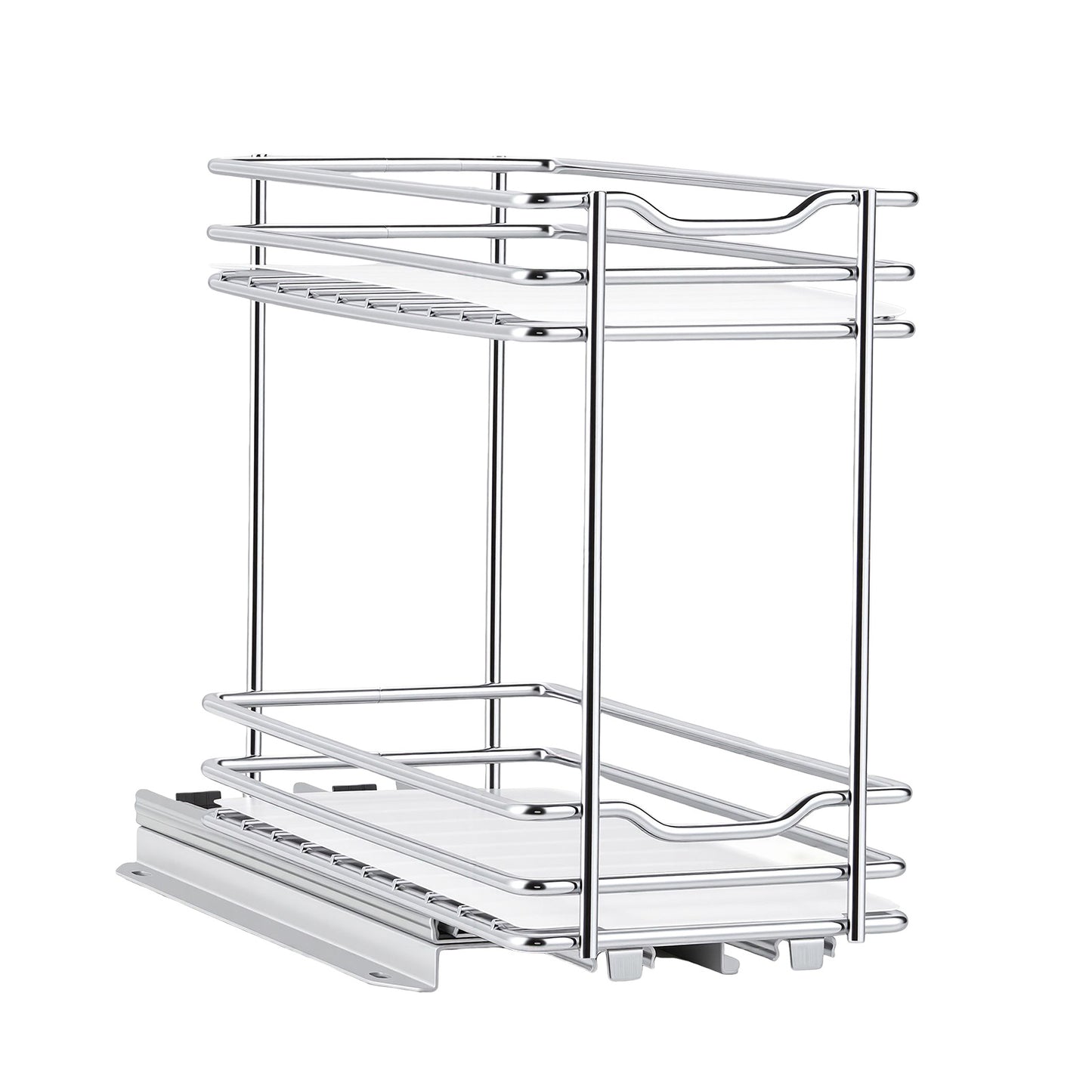 Pull Out Spice Rack Organizer for Cabinets - 2-Tier Metal Pantry Shelf, Silver