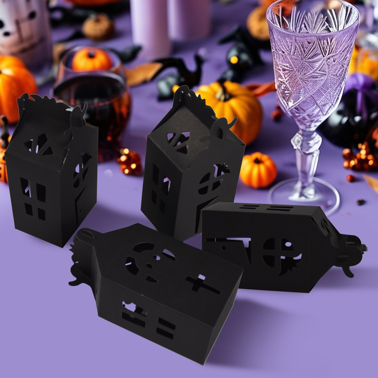 20 Halloween Candy Boxes - Black Paper Party Supplies