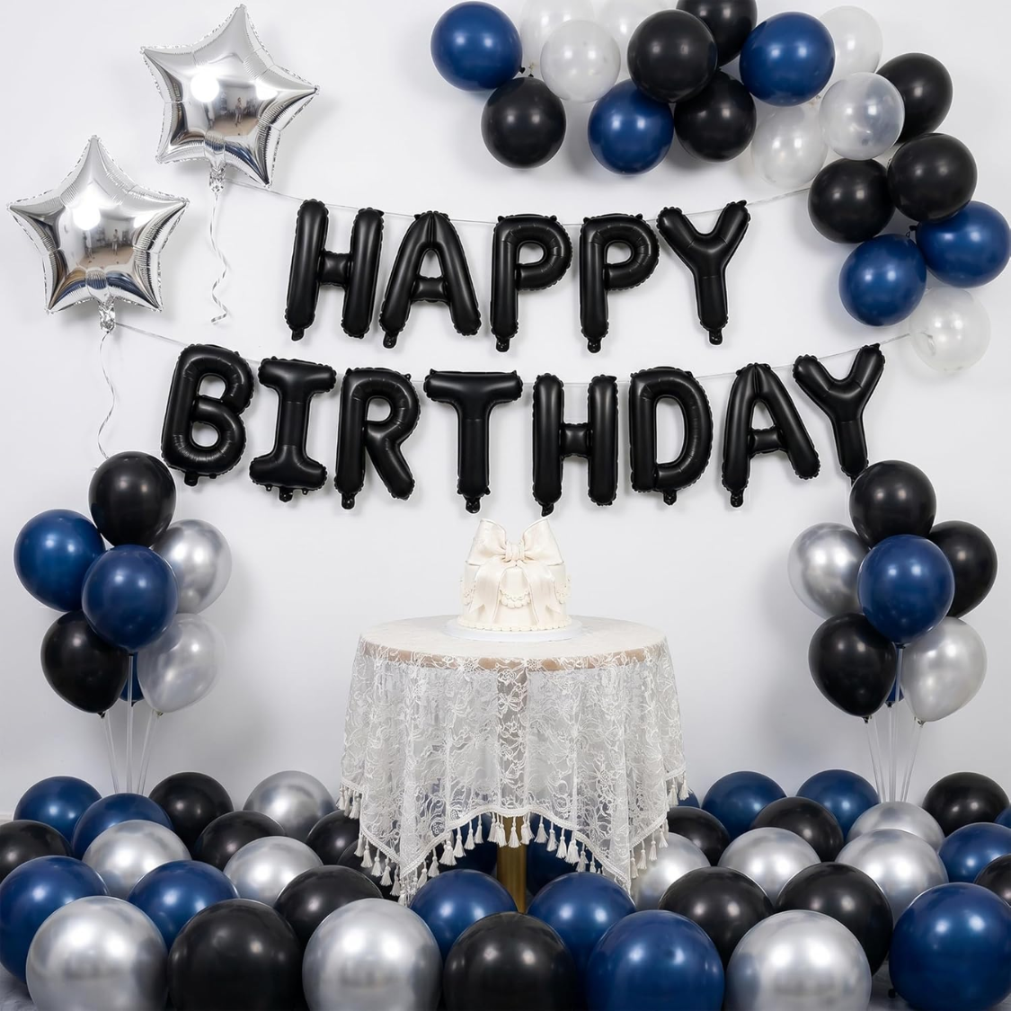 Black Happy Birthday Balloon Banner - 16 Inch Mylar Foil Letters