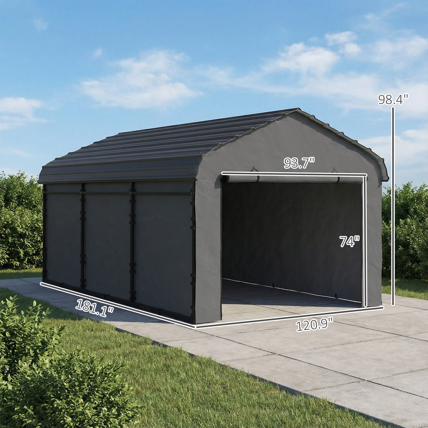 Heavy Duty Metal Carport Canopy - 10 x 15 ft, Dark Gray