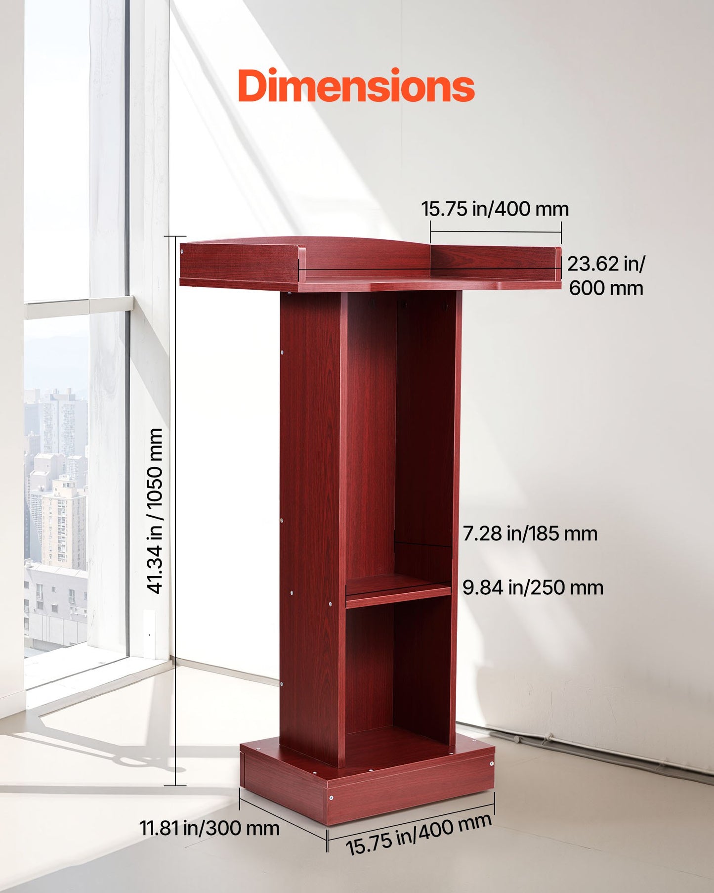 41-Inch Wooden Podium Stand with Storage Shelf - Brown