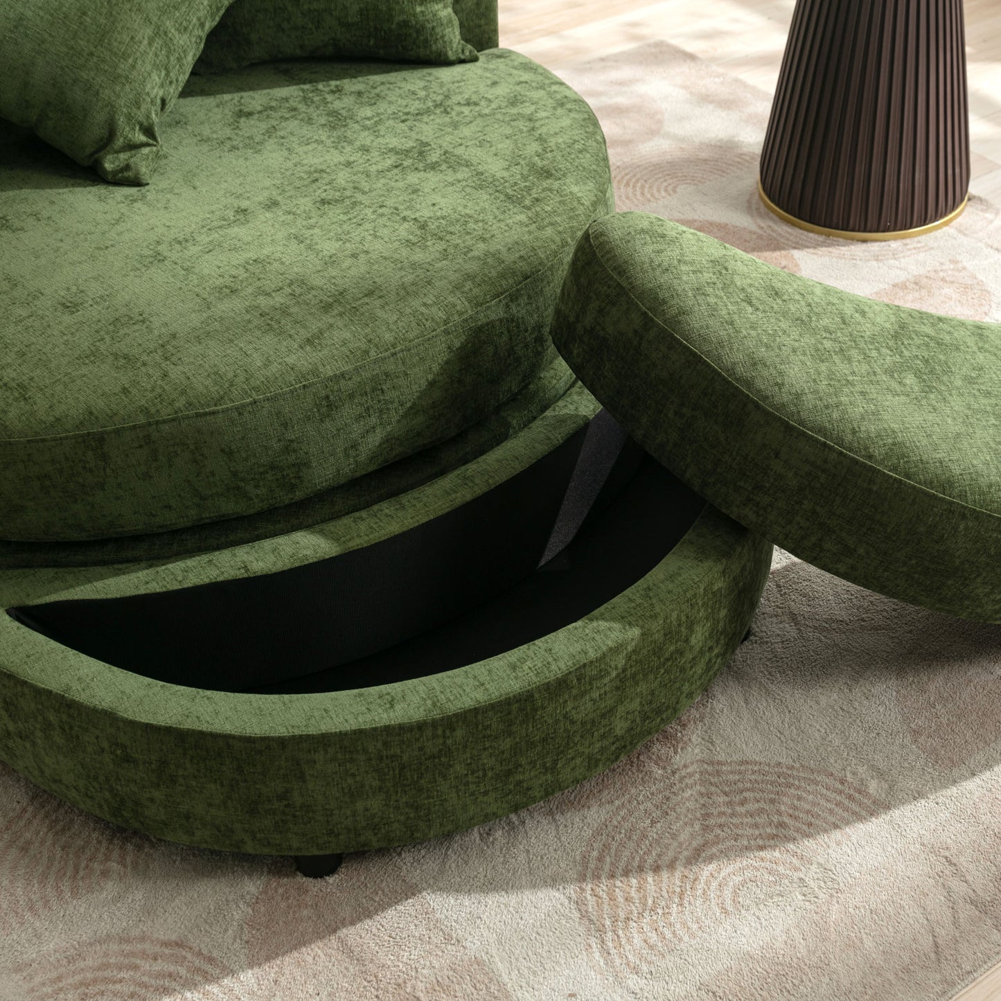 360° Swivel Accent Barrel Chair with Storage Ottoman & 4 Pillows - Green