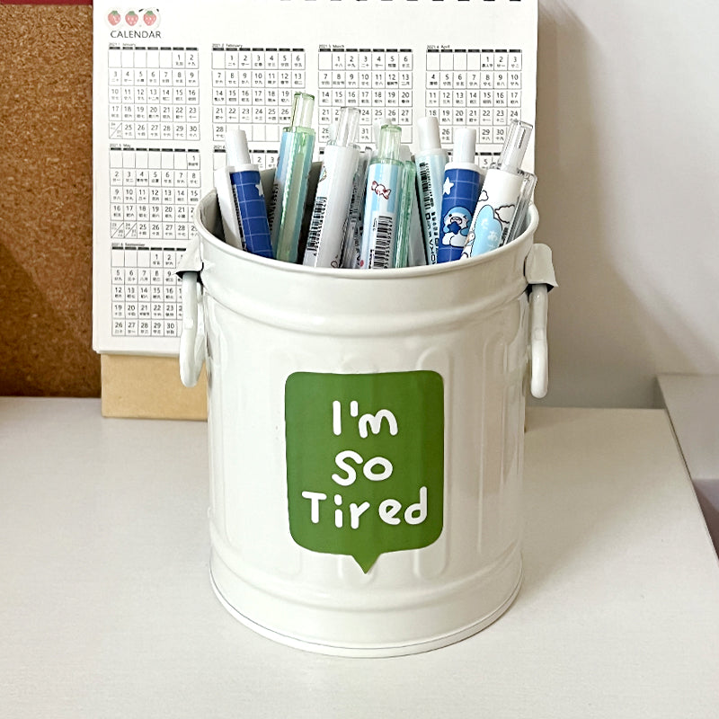 Multi-Color Iron Bucket Pen Holder Storage Organizer for Desk & Makeup