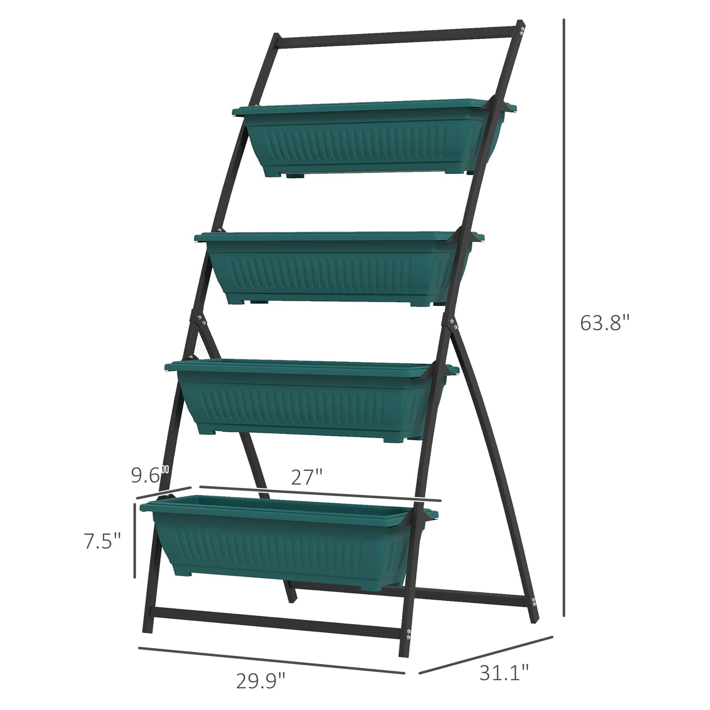 Vertical Garden Planter Stand with 4 Stacked Boxes for Outdoor & Indoor Use - Green
